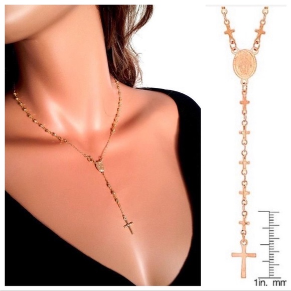 Sugared + Bronzed Jewelry - NEW•18K ROSE GOLD ROSELLY LARIAT ROSARY NECKLACE